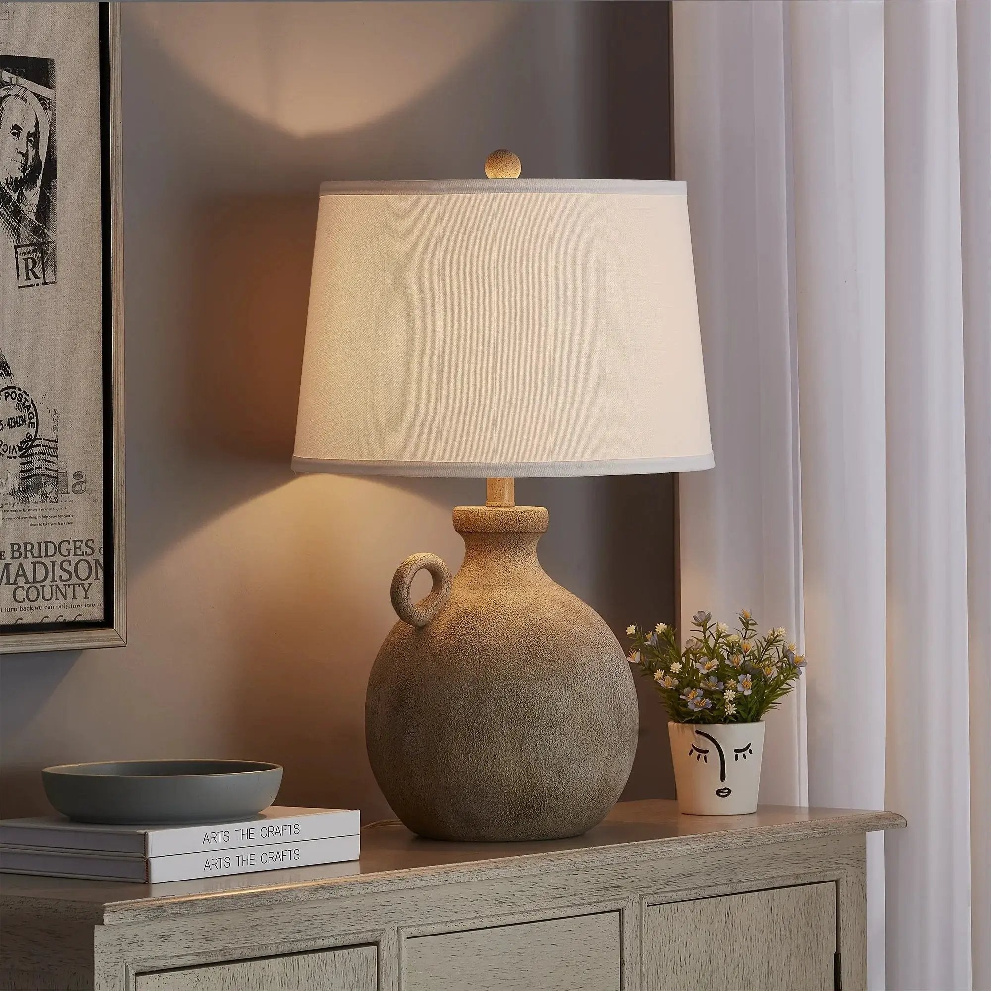 Resin Farmhouse Table Lamp with 3-Way Dimming and USB Port, White Shade, 24 by House Of Avana