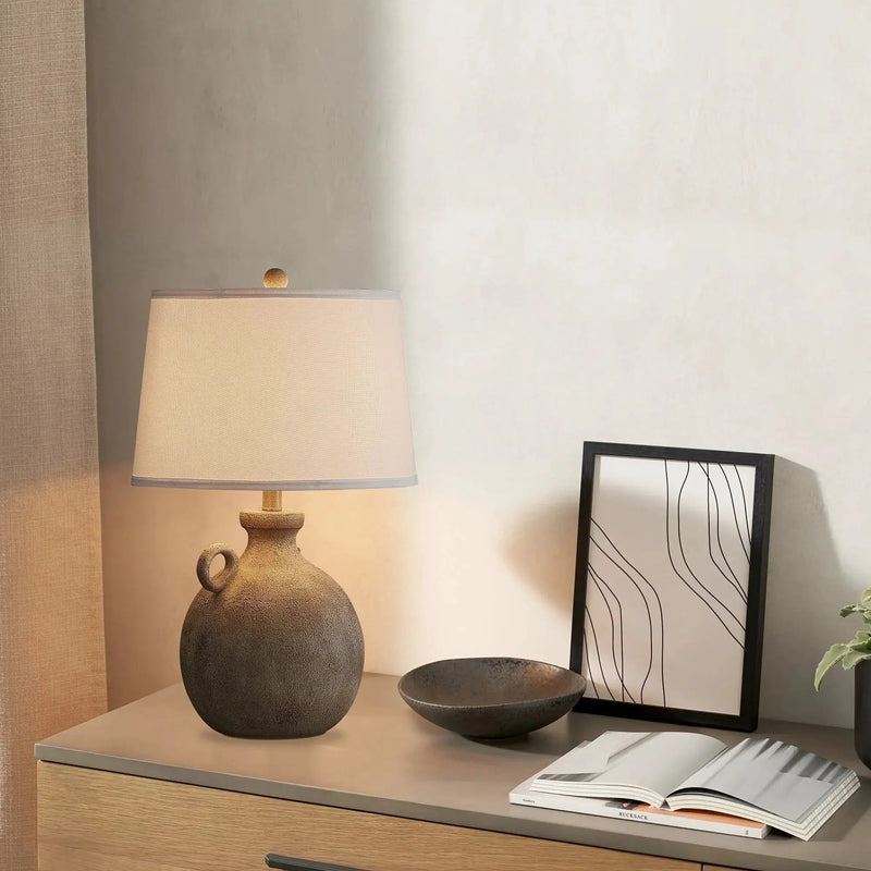 Resin Farmhouse Table Lamp with 3-Way Dimming and USB Port, White Shade, 24 by House Of Avana