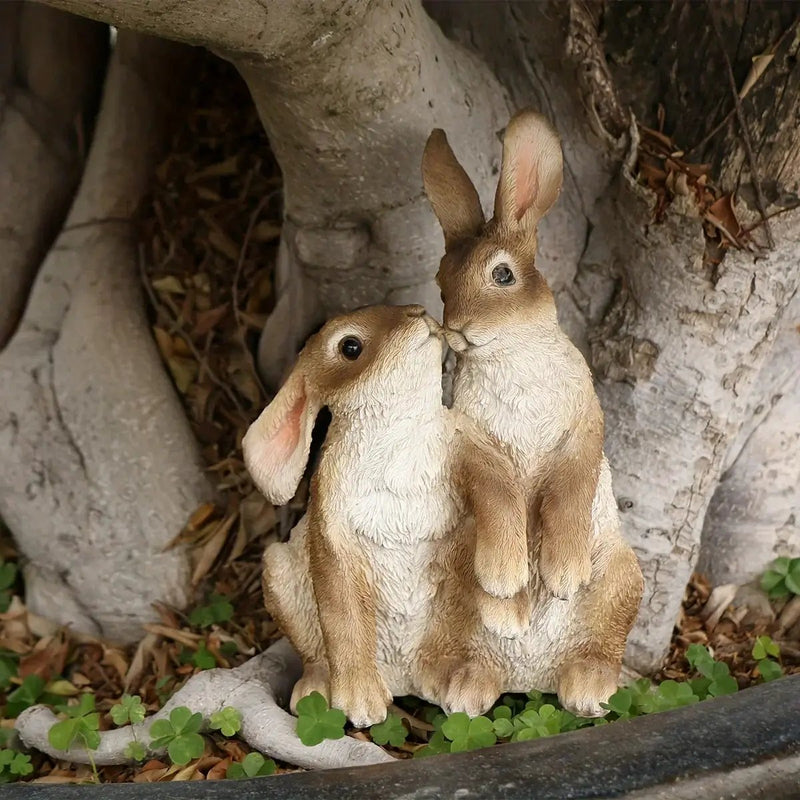 Resin Rabbit Couple Garden Statues for Patio and Balcony by House Of Avana