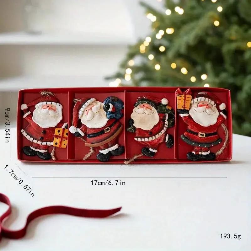 Resin Santa and Snowman Ornaments - 4pcs Red and Golden Christmas Tree Decorations by House Of Avana