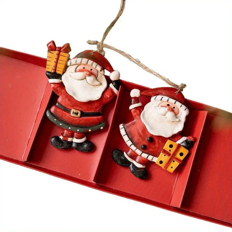 Resin Santa and Snowman Ornaments - 4pcs Red and Golden Christmas Tree Decorations by House Of Avana