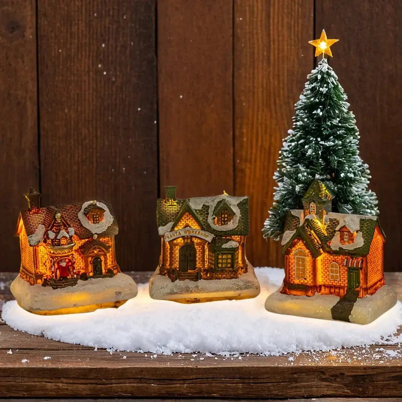 Resin Small House Micro Landscape Christmas Decoration with Luminous Effect by House Of Avana