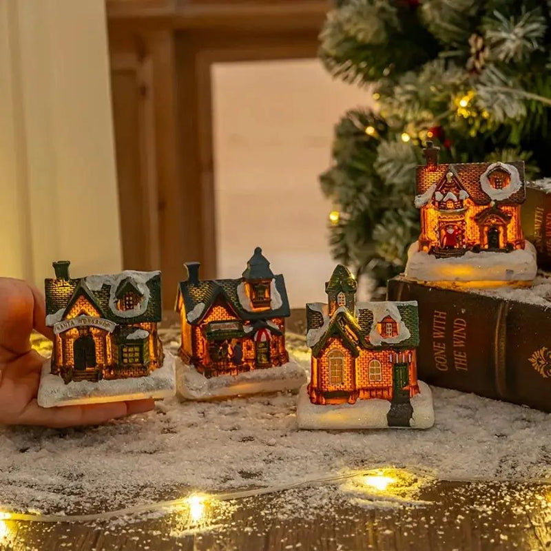 Resin Small House Micro Landscape Christmas Decoration with Luminous Effect by House Of Avana
