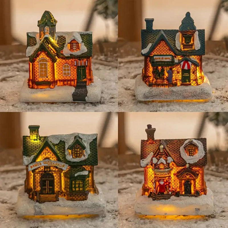 Resin Small House Micro Landscape Christmas Decoration with Luminous Effect by House Of Avana