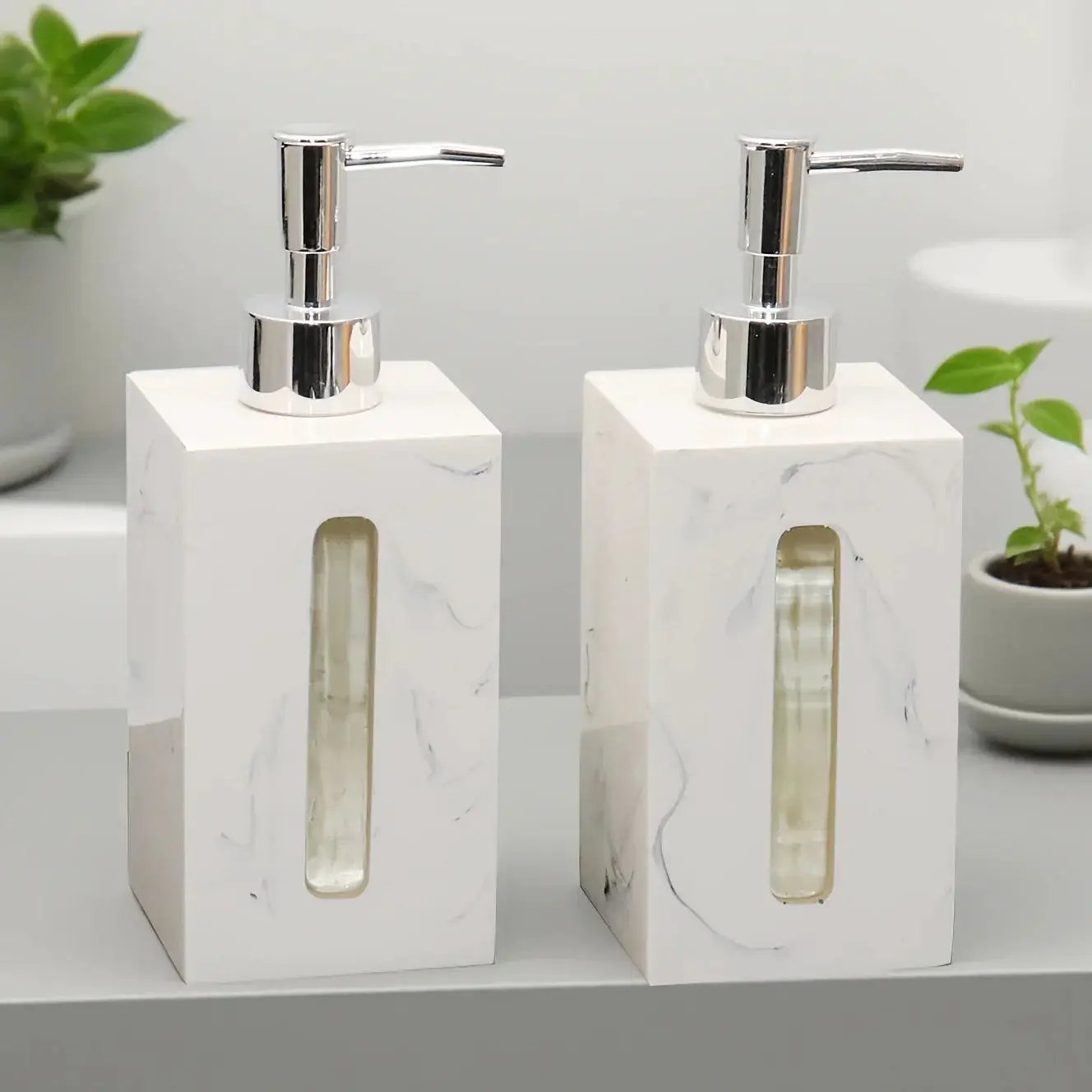 Resin Soap Dispenser, Freestanding Countertop Lotion Pump Bottle, Visible Capacity Liquid Hand Soap Dispenser, No Electricity Needed, for Bathroom, Kitchen, Laundry Room, Shampoo, Body Wash, Lotion by House Of Avana