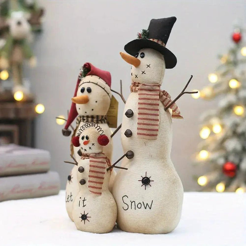 Resin Stacked Snowmen Dolls with Snow Tags and Let it Snow Design by House Of Avana