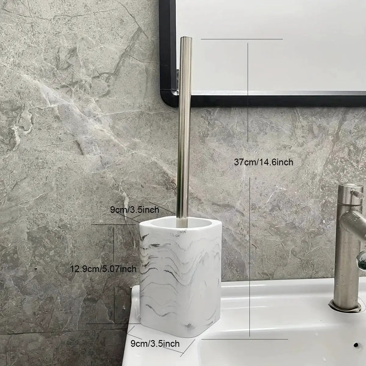 Resin White Marble Toilet Brush Holder with Handle, Reusable Floor Mount Bathroom Accessory, Hard Solid Project, No Electricity Needed - Ideal Christmas Gift by House Of Avana