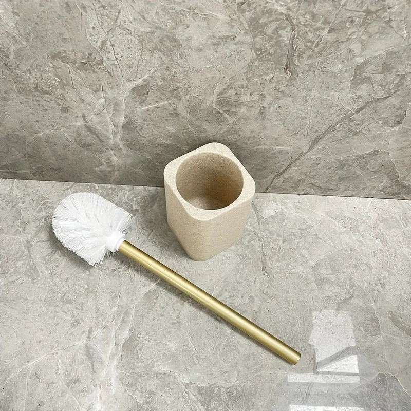 Resin White Marble Toilet Brush Holder with Handle, Reusable Floor Mount Bathroom Accessory, Hard Solid Project, No Electricity Needed - Ideal Christmas Gift by House Of Avana