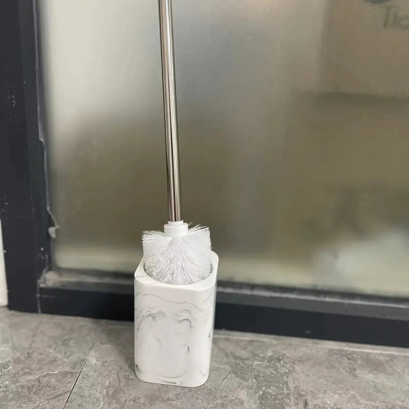 Resin White Marble Toilet Brush Holder with Handle, Reusable Floor Mount Bathroom Accessory, Hard Solid Project, No Electricity Needed - Ideal Christmas Gift by House Of Avana