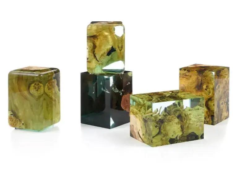 Resin Cube Side Table, Epoxy Wood Stool, Cube Accent Table by Gizz