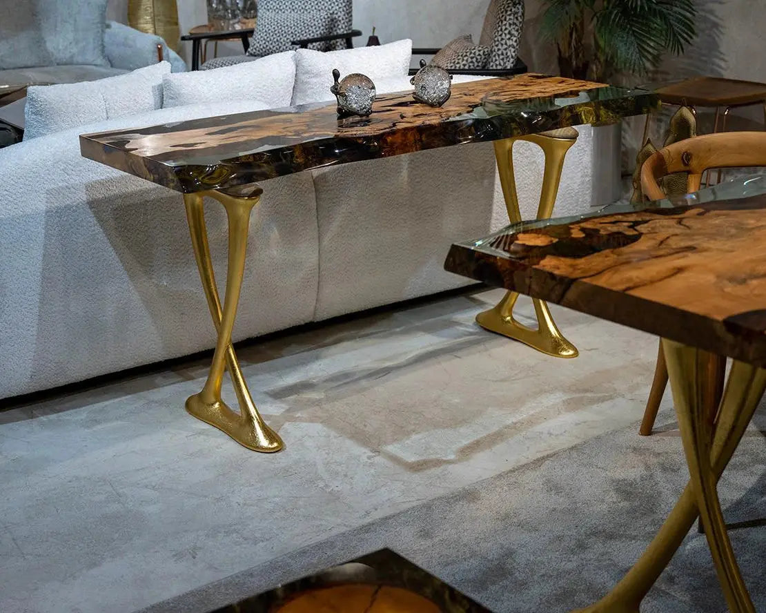 Resin Live Edge Console Table Made of Linden Wood - Foyer Table- Entryway Table, photo 6 of 13