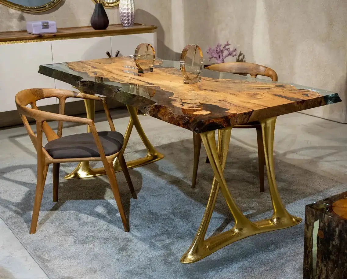 Natural Epoxy Side Dining Table Made Of Linden Wood | Aluminum Legs Featured by Gizz