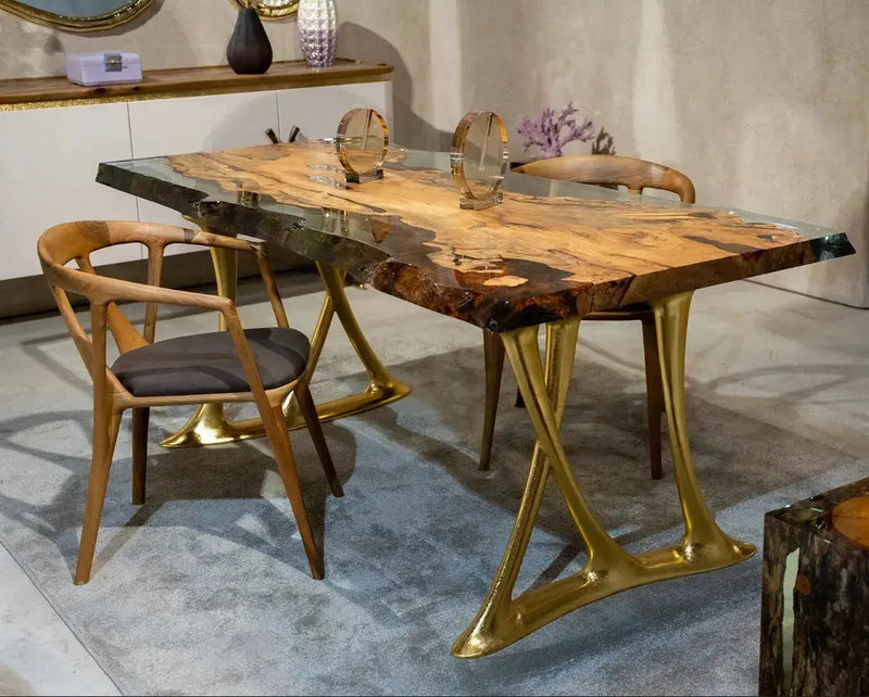 Natural Epoxy Side Dining Table Made Of Linden Wood | Aluminum Legs Featured by Gizz