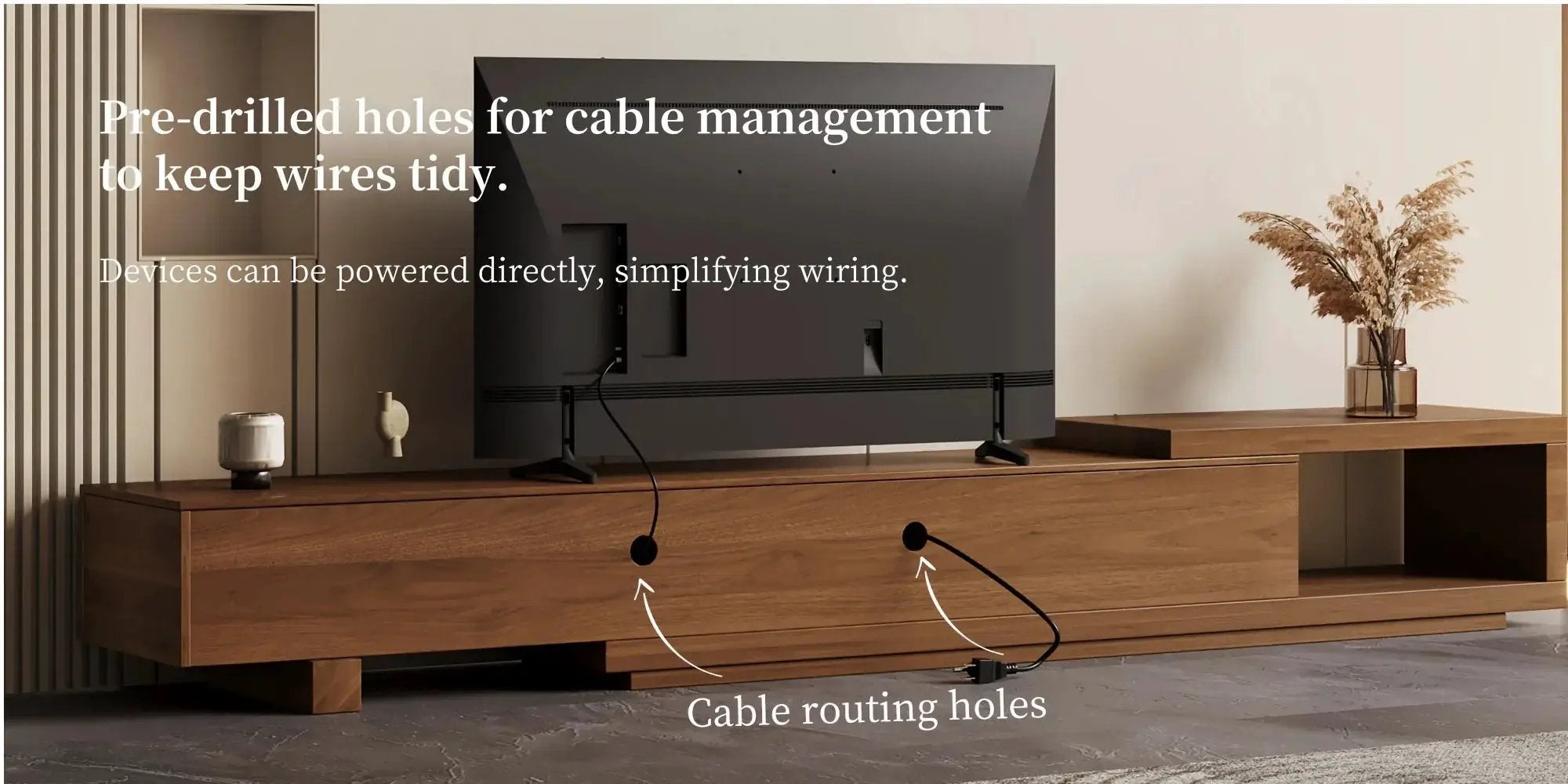 Retractable Grid TV Cabinet Walnut 198.12-261.62 cm Extension Modern Living Room Furniture with 2 Drawers 2 Storage, Home Entertainment Unit, Media Console, Stylish Cabinet, Sleek Furniture, Durable Hardwood, Sturdy Build, Sp by House Of Avana
