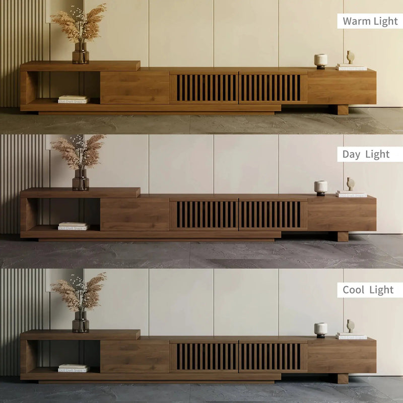 Retractable Grid TV Cabinet Walnut 198.12-261.62 cm Extension Modern Living Room Furniture with 2 Drawers 2 Storage, Home Entertainment Unit, Media Console, Stylish Cabinet, Sleek Furniture, Durable Hardwood, Sturdy Build, Sp by House Of Avana