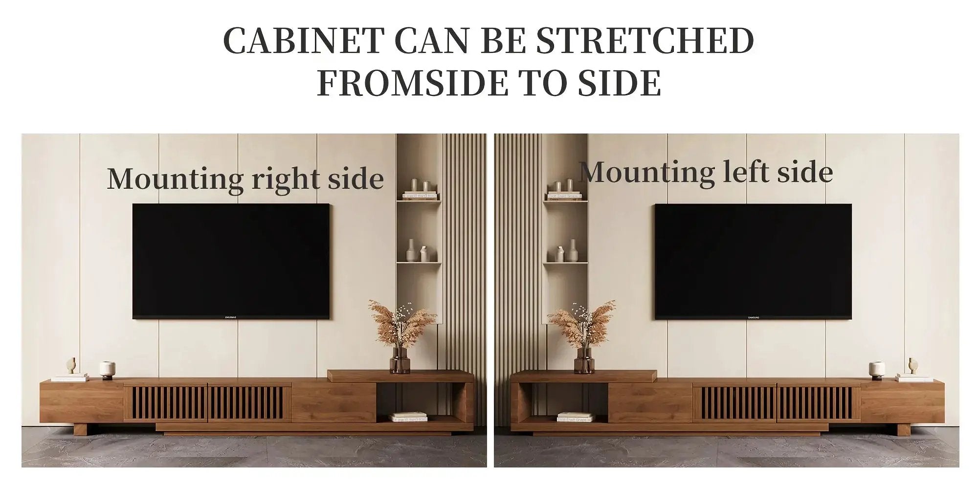 Retractable Grid TV Cabinet Walnut 198.12-261.62 cm Extension Modern Living Room Furniture with 2 Drawers 2 Storage, Home Entertainment Unit, Media Console, Stylish Cabinet, Sleek Furniture, Durable Hardwood, Sturdy Build, Sp by House Of Avana