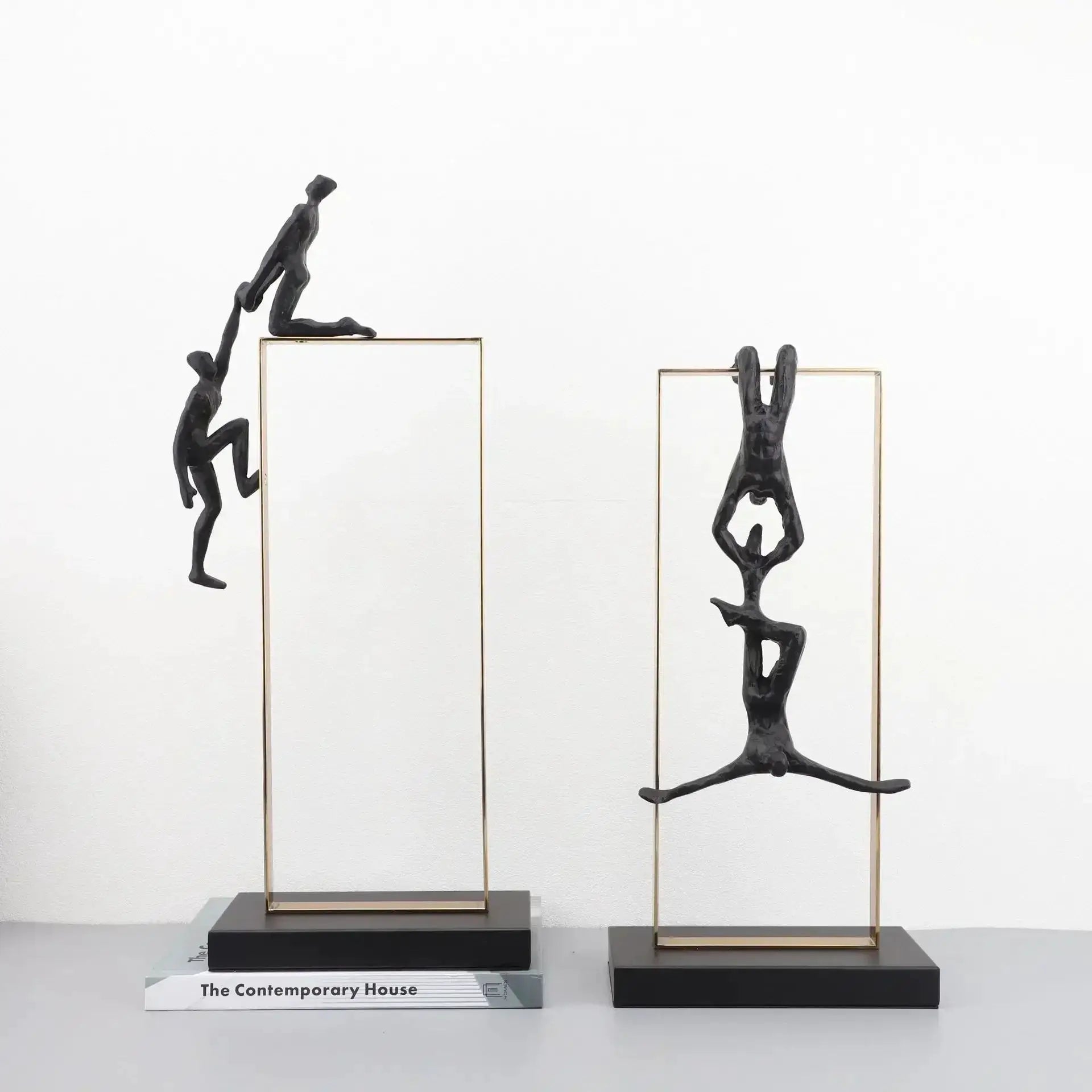 Abstract Climbing Figure Sculpture Set Gold Metal Frame for Your Home by House Of Avana