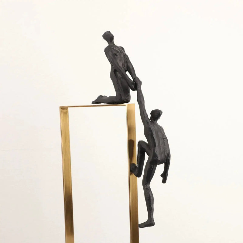 Abstract Climbing Figure Sculpture Set Gold Metal Frame for Your Home by House Of Avana