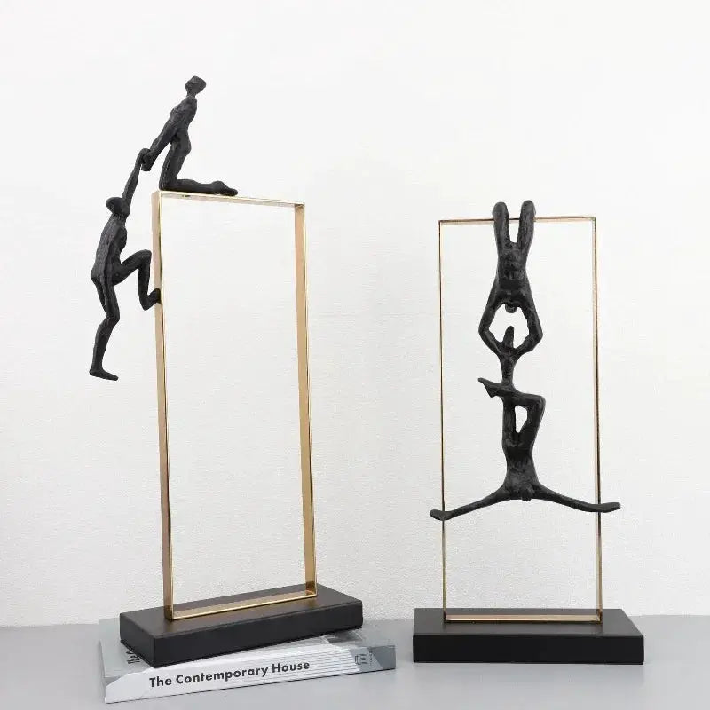 Abstract Climbing Figure Sculpture Set Gold Metal Frame for Your Home by House Of Avana