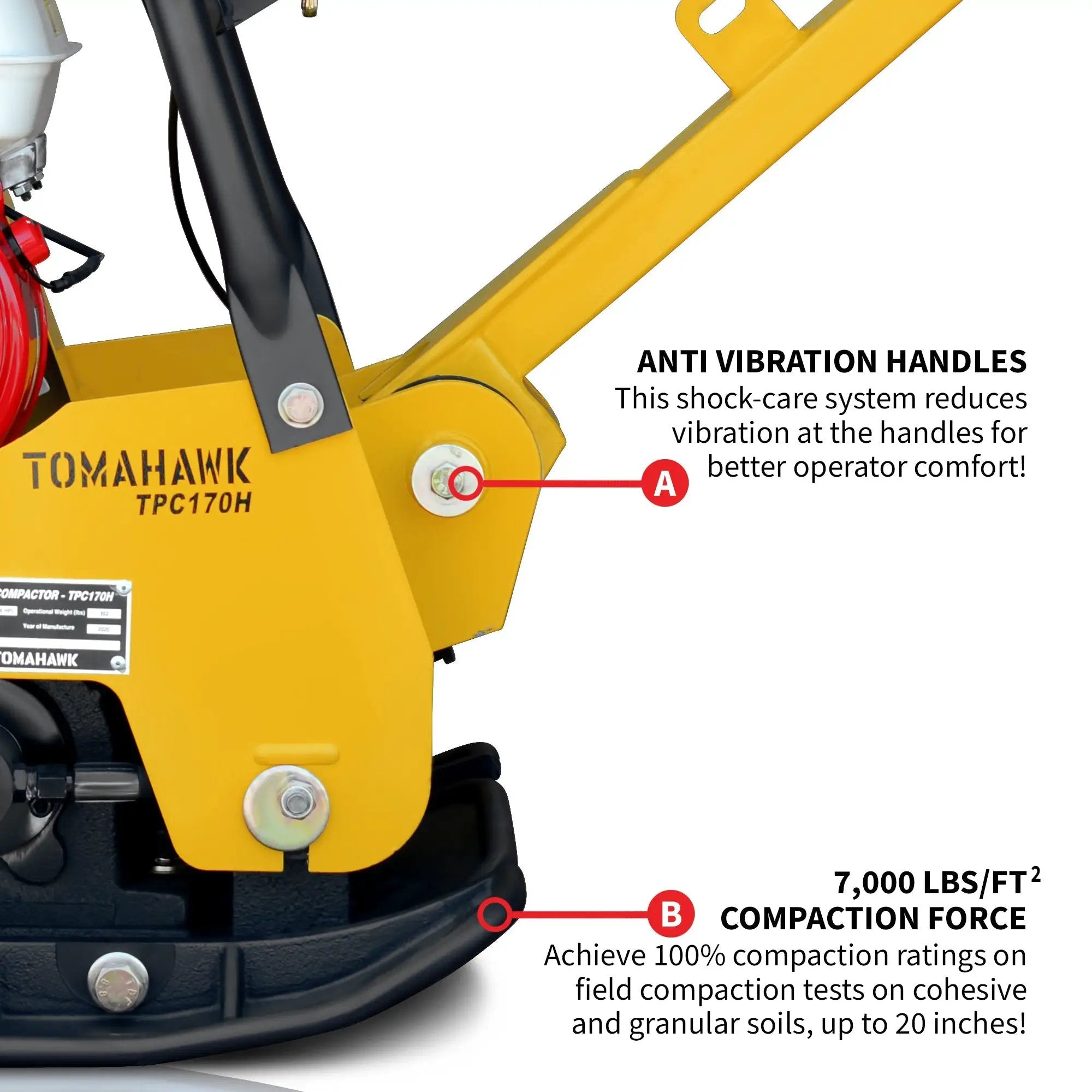 6.5 HP Honda Reverse Hydraulic Plate Compactor for Asphalt, Aggregate, Cohesive Soil Compaction by Tomahawk Power