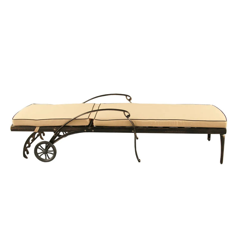 Modern Aluminum Bronze Patio Chaise Lounge with Wheels and Cushion by Sharicks