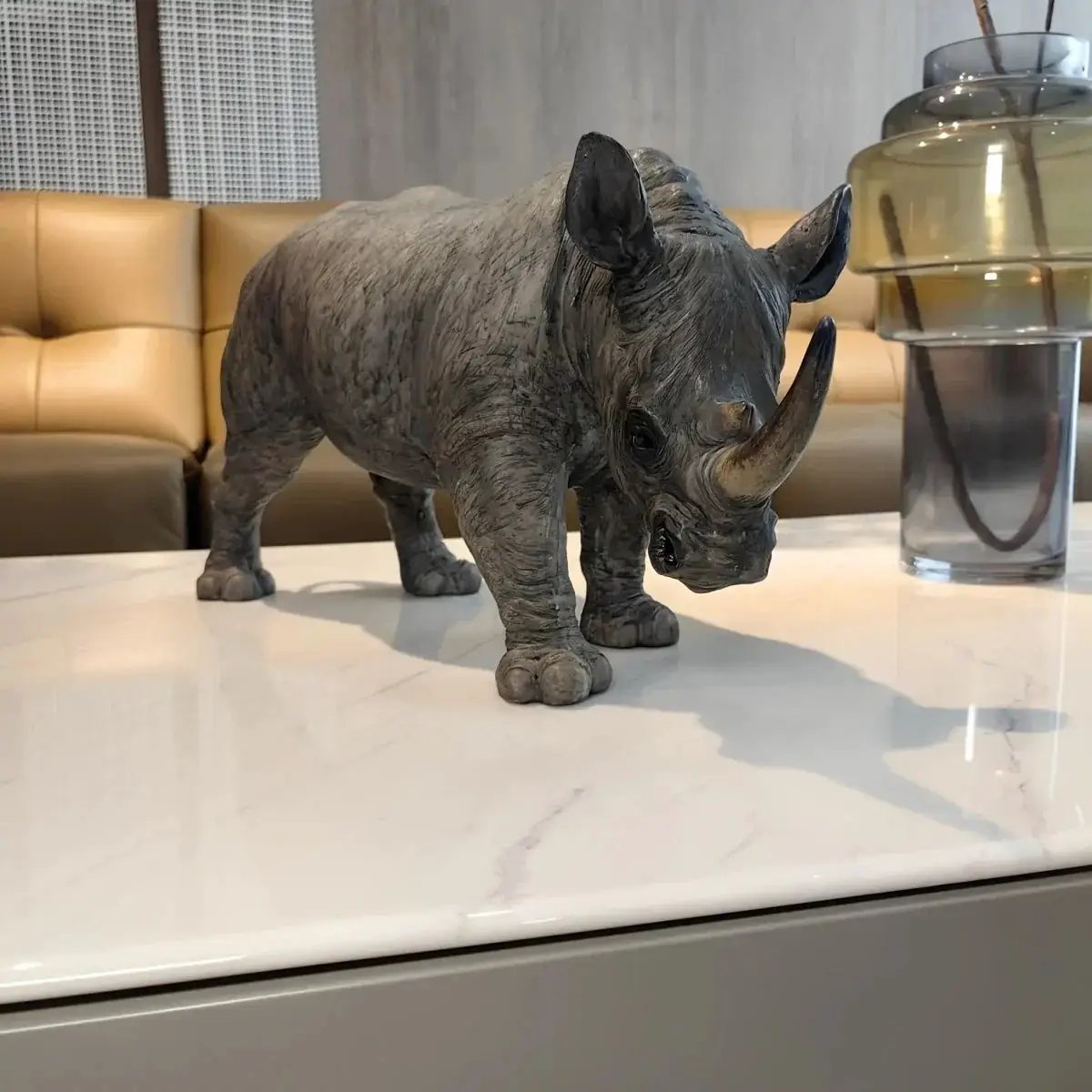 Rhinoceros Statue - Handcrafted Metal 20.5 Inches by House Of Avana