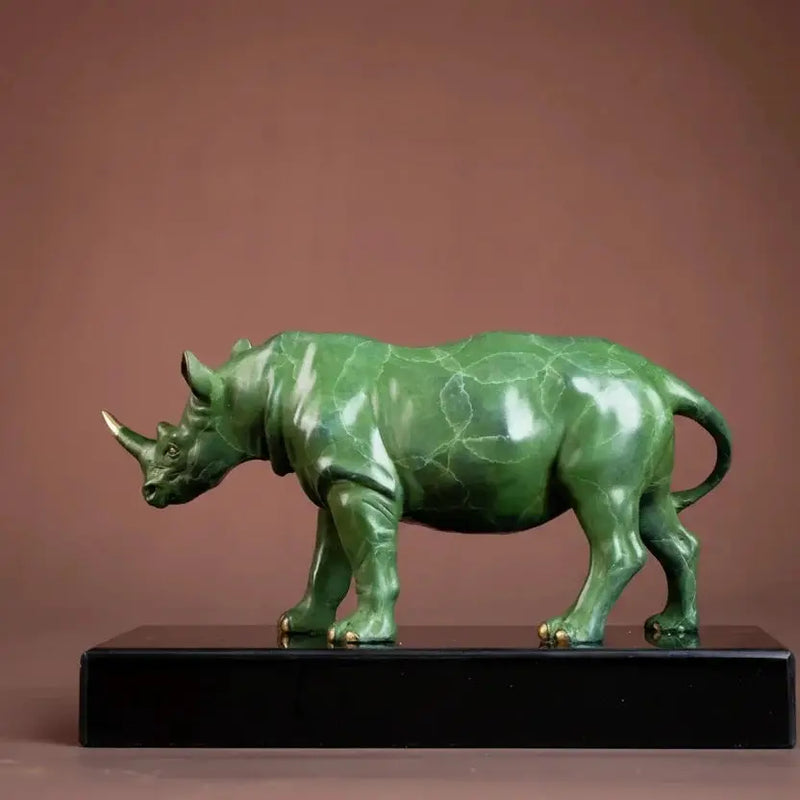 Luxury Green Rhinoceros Statue Decorative Animal Sculpture for Home & Office Decor by House Of Avana