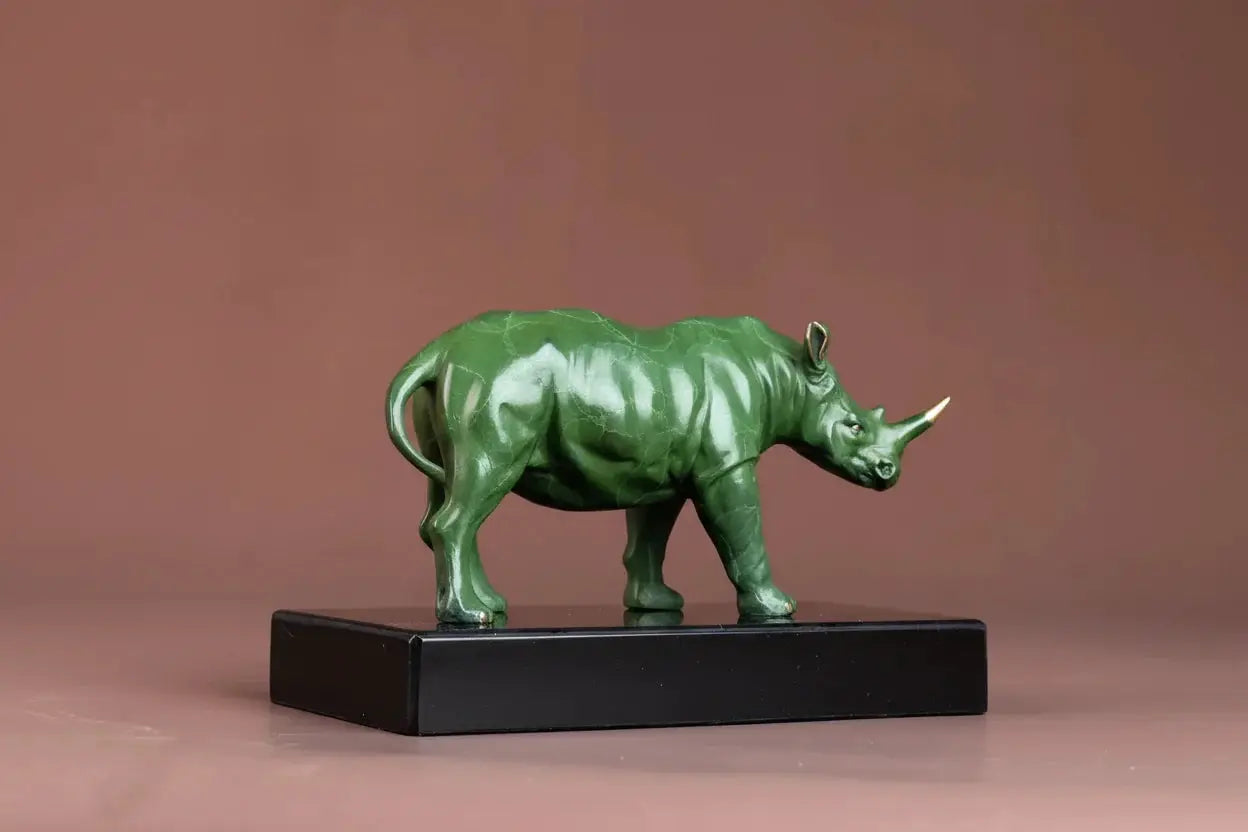 Luxury Green Rhinoceros Statue Decorative Animal Sculpture for Home & Office Decor by House Of Avana