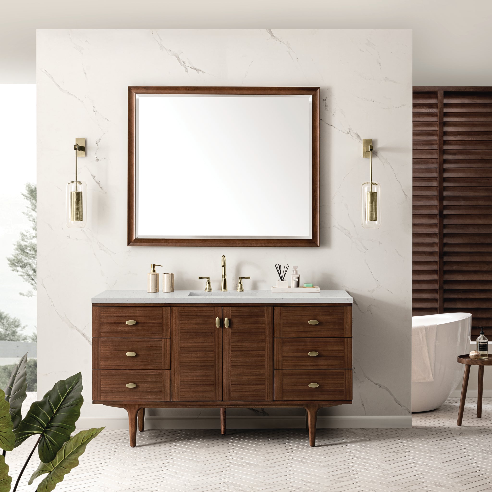 James Martin Amberly 60" Dual Mount Single Bathroom Vanity, Mid-Century Walnut by James Martin