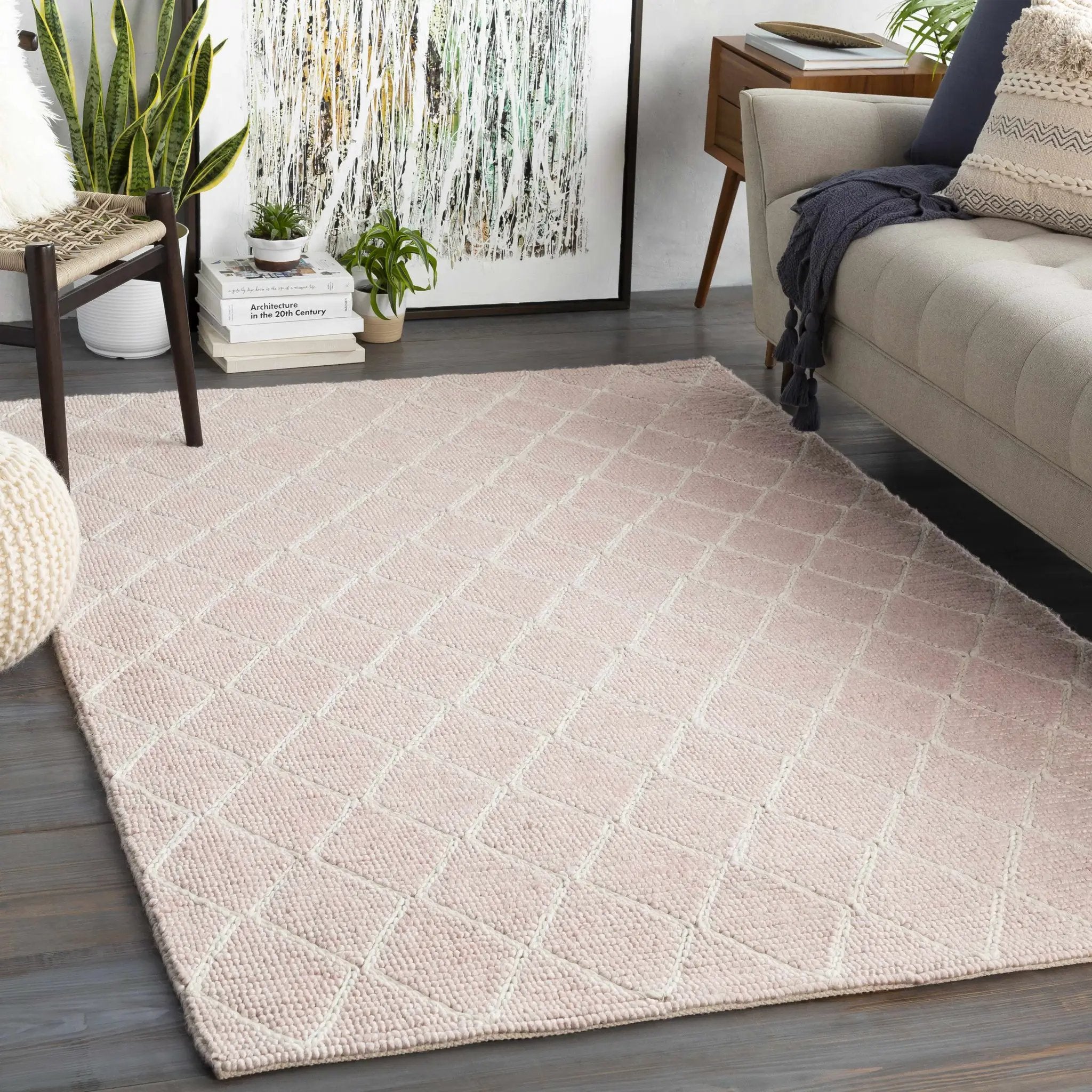 Riceville Pink Trellis Wool&Viscose Rug - Clearance by Boutique Rugs