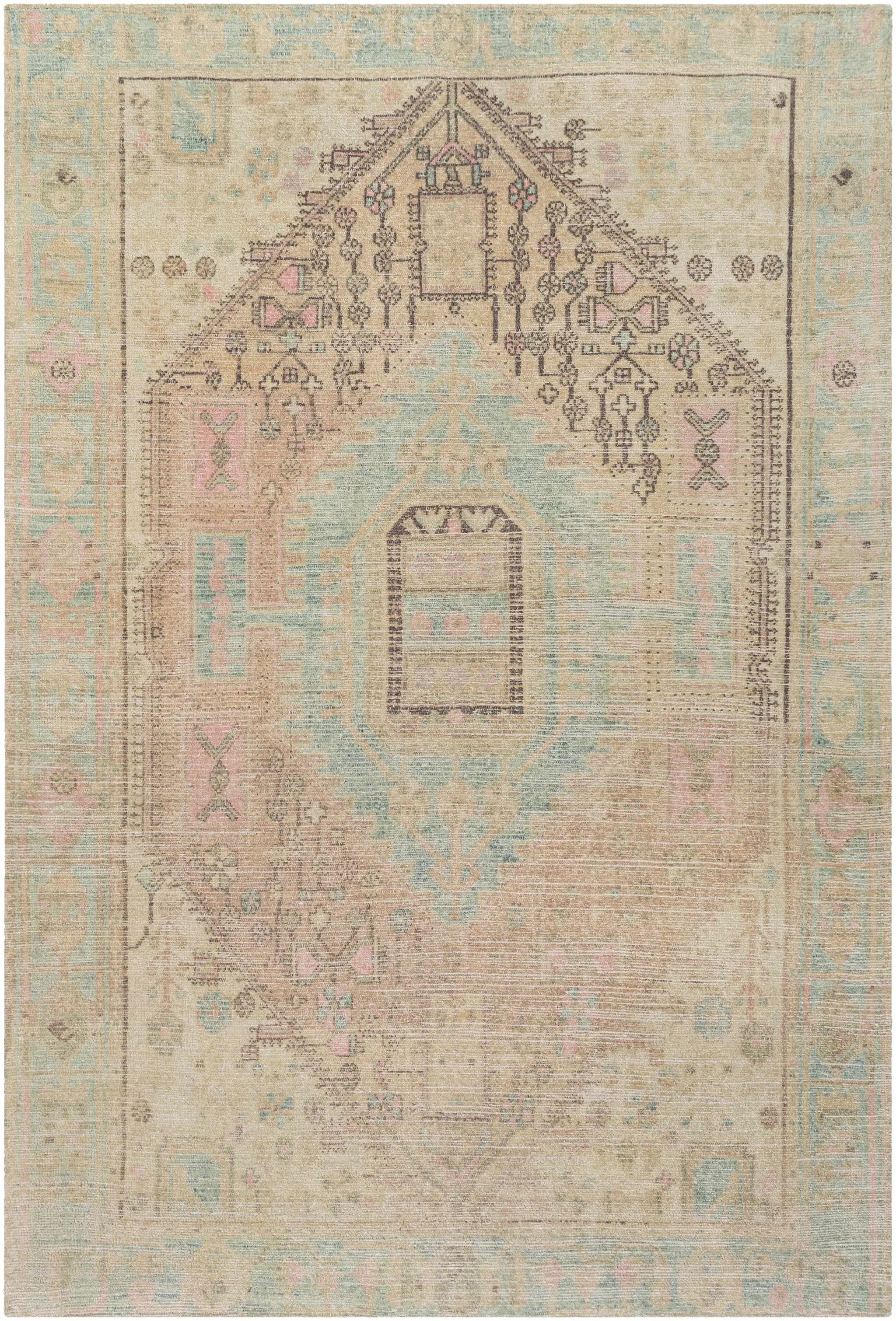 Rickinghall Peach&Sage Medallion Beige Rug - Clearance by Boutique Rugs