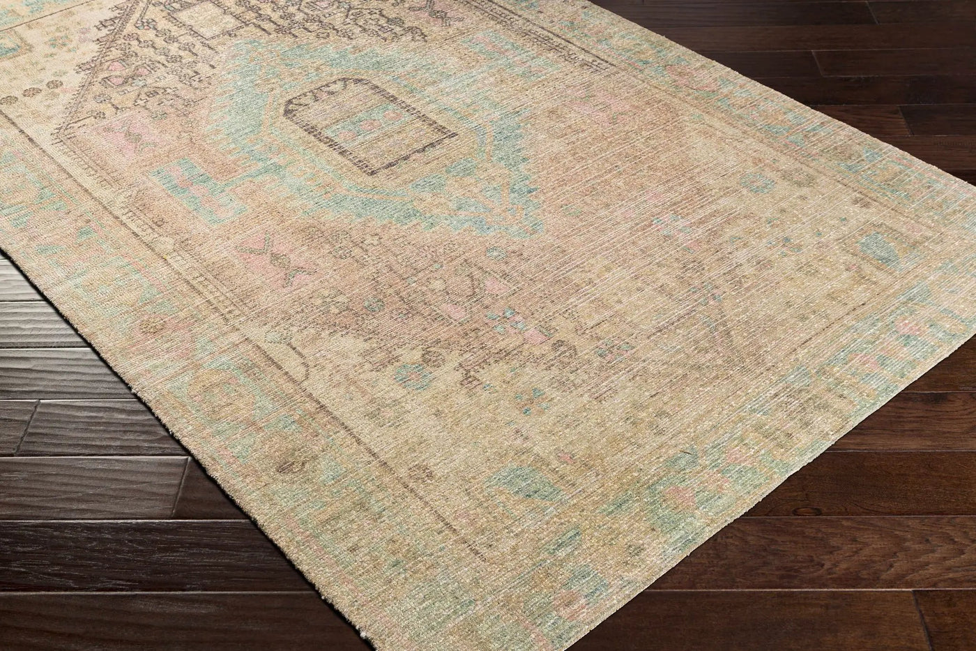Rickinghall Peach&Sage Medallion Beige Rug - Clearance by Boutique Rugs