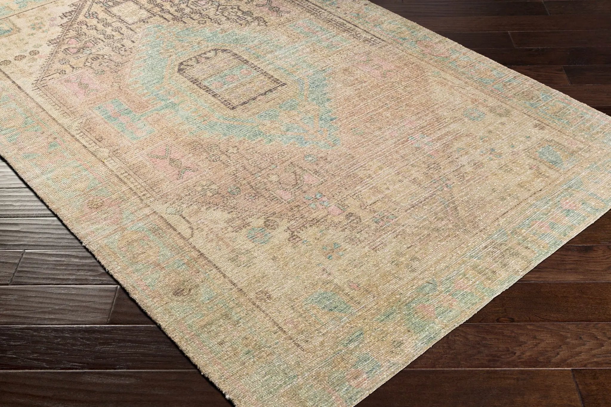 Rickinghall Peach&Sage Medallion Beige Rug - Clearance by Boutique Rugs