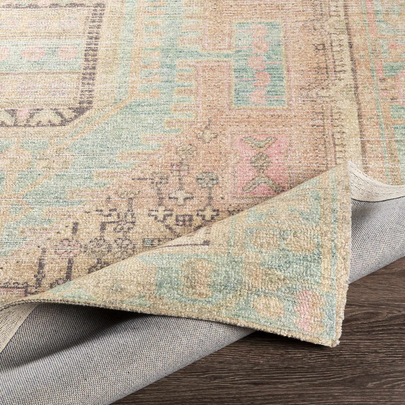 Rickinghall Peach&Sage Medallion Beige Rug - Clearance by Boutique Rugs