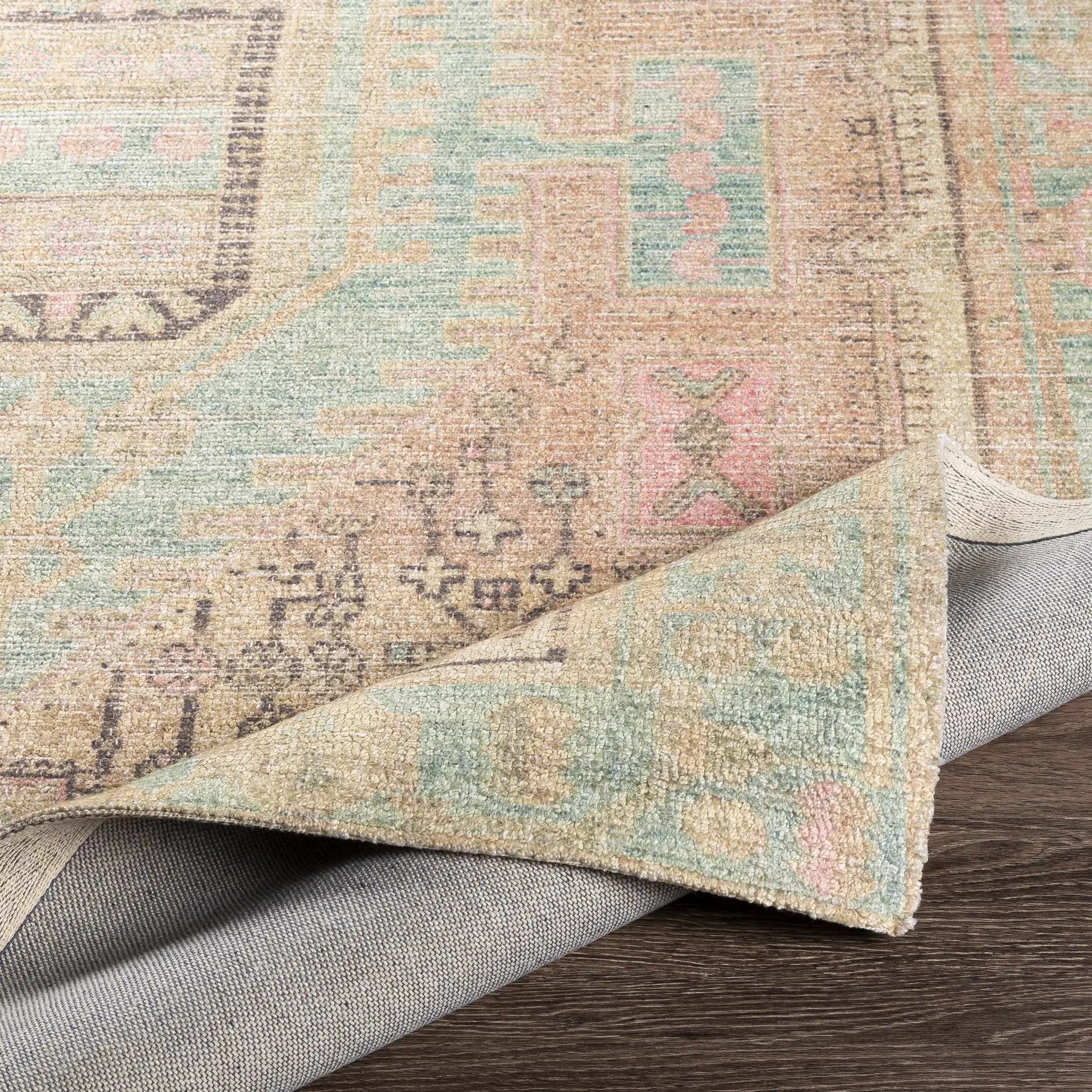 Rickinghall Peach&Sage Medallion Beige Rug - Clearance by Boutique Rugs