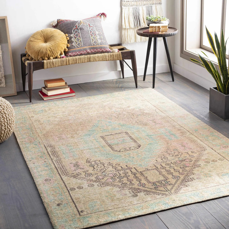 Rickinghall Peach&Sage Medallion Beige Rug - Clearance by Boutique Rugs
