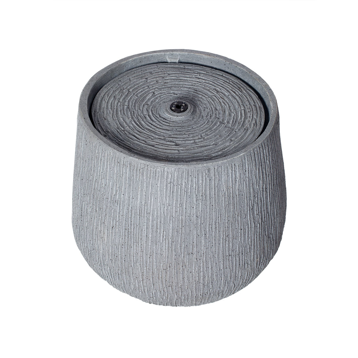 Resin Bubbler Fountain Outdoor Rippled Drum, profile view