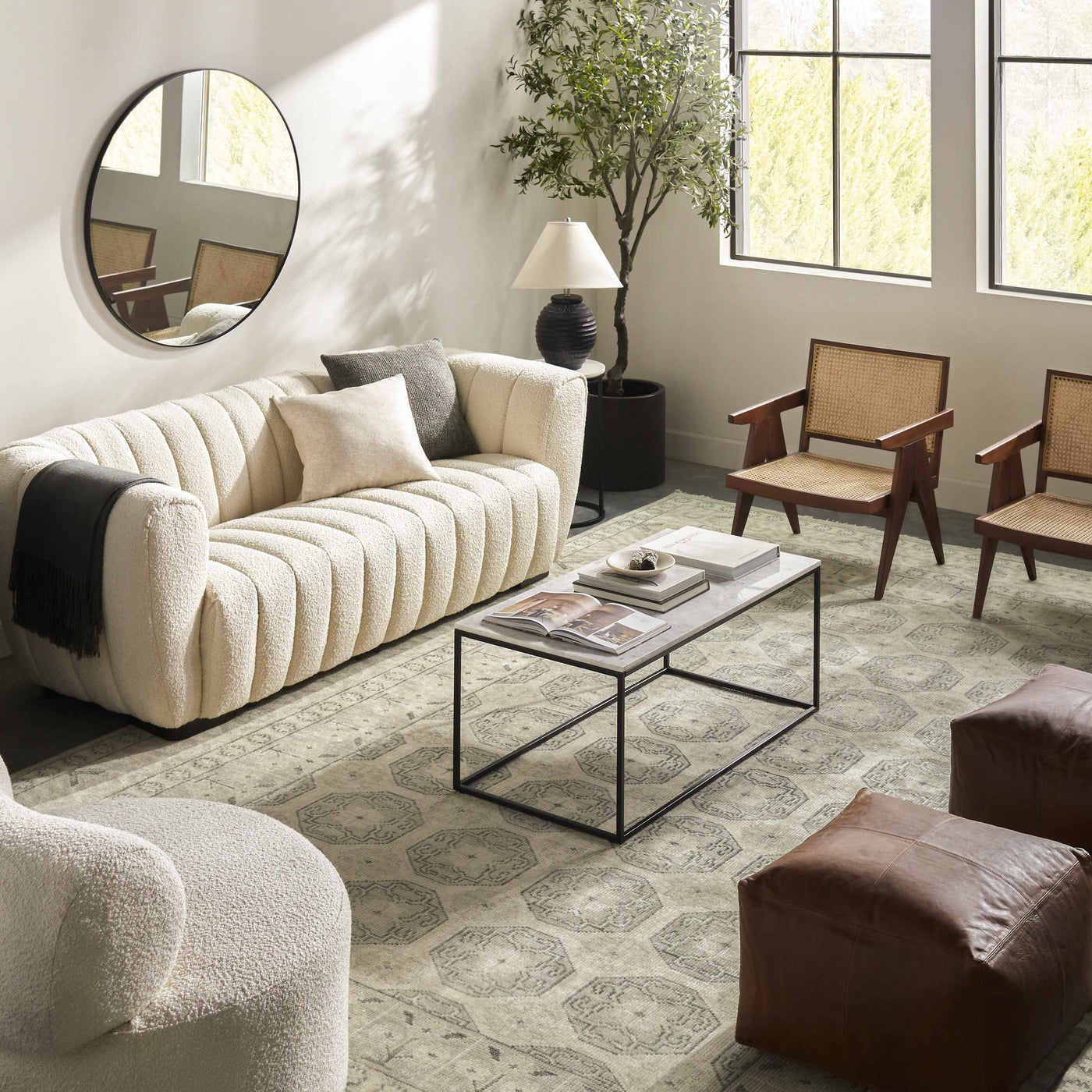 Round Mirror with Black Aluminum Frame by Boutique Rugs