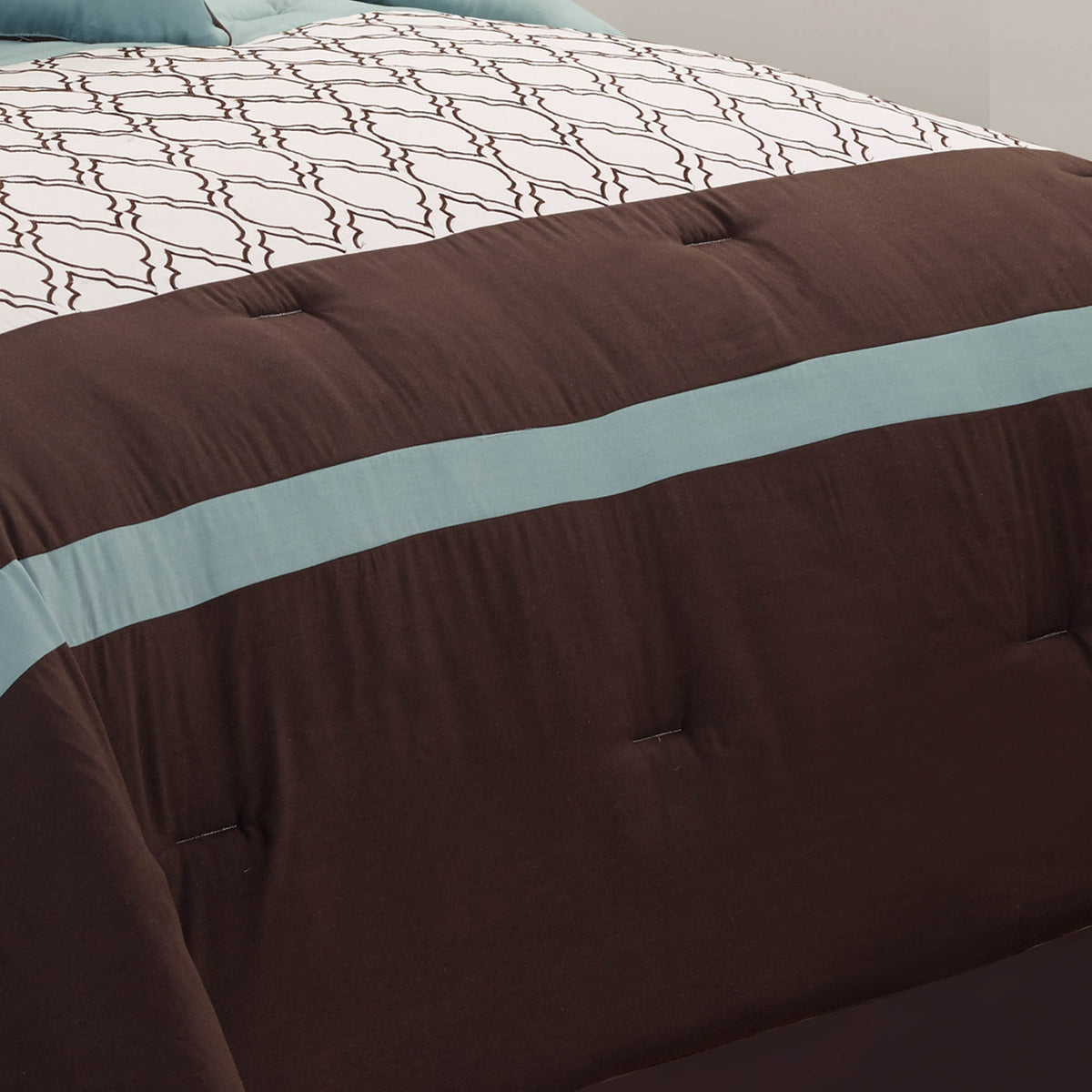 Teal & Brown Geometric Embroidered Comforter Set with 8 Pieces, photo 3 of 10