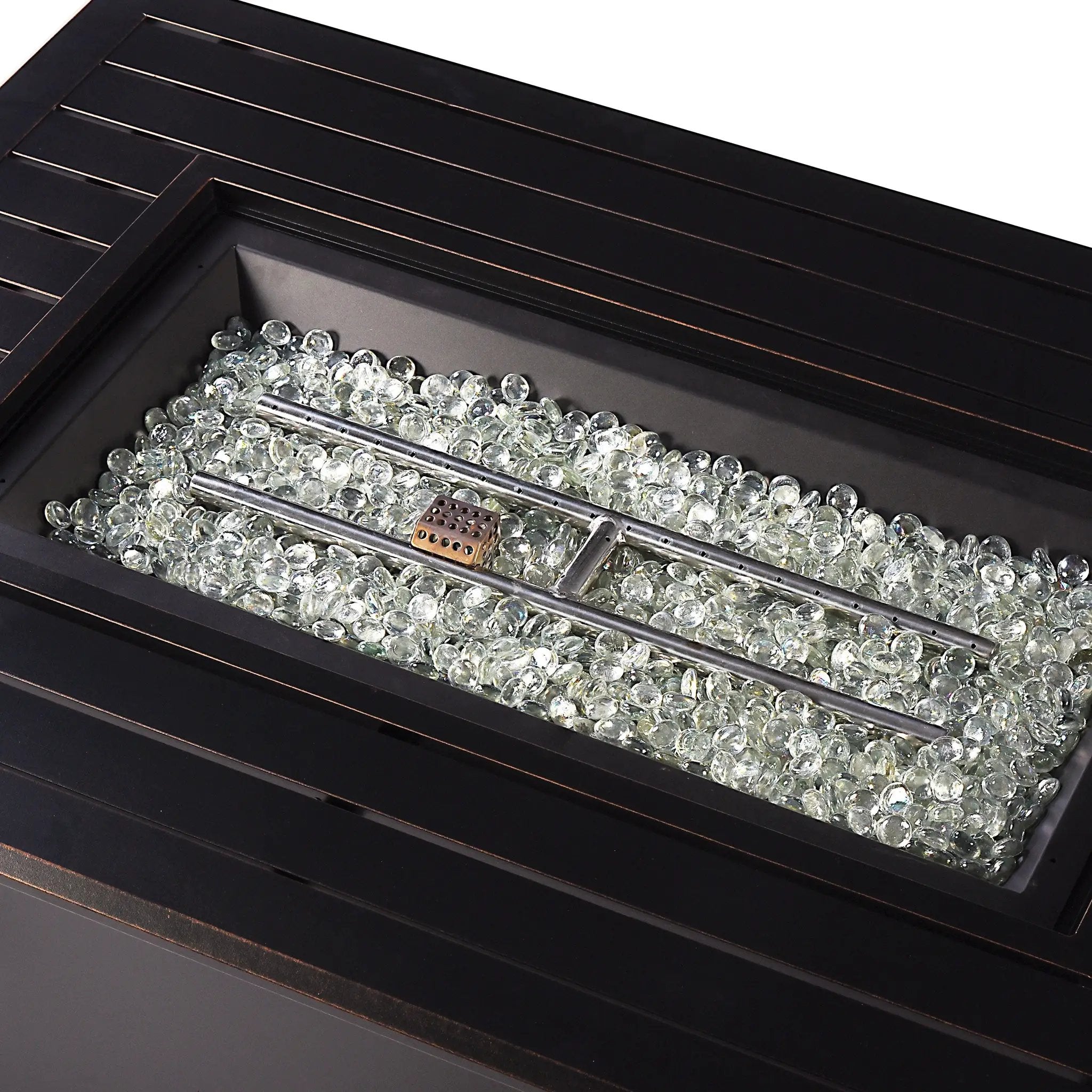 Aluminum 46-in Rectangular Propane Fire Table, Beads, Covers and Lid by Sharicks
