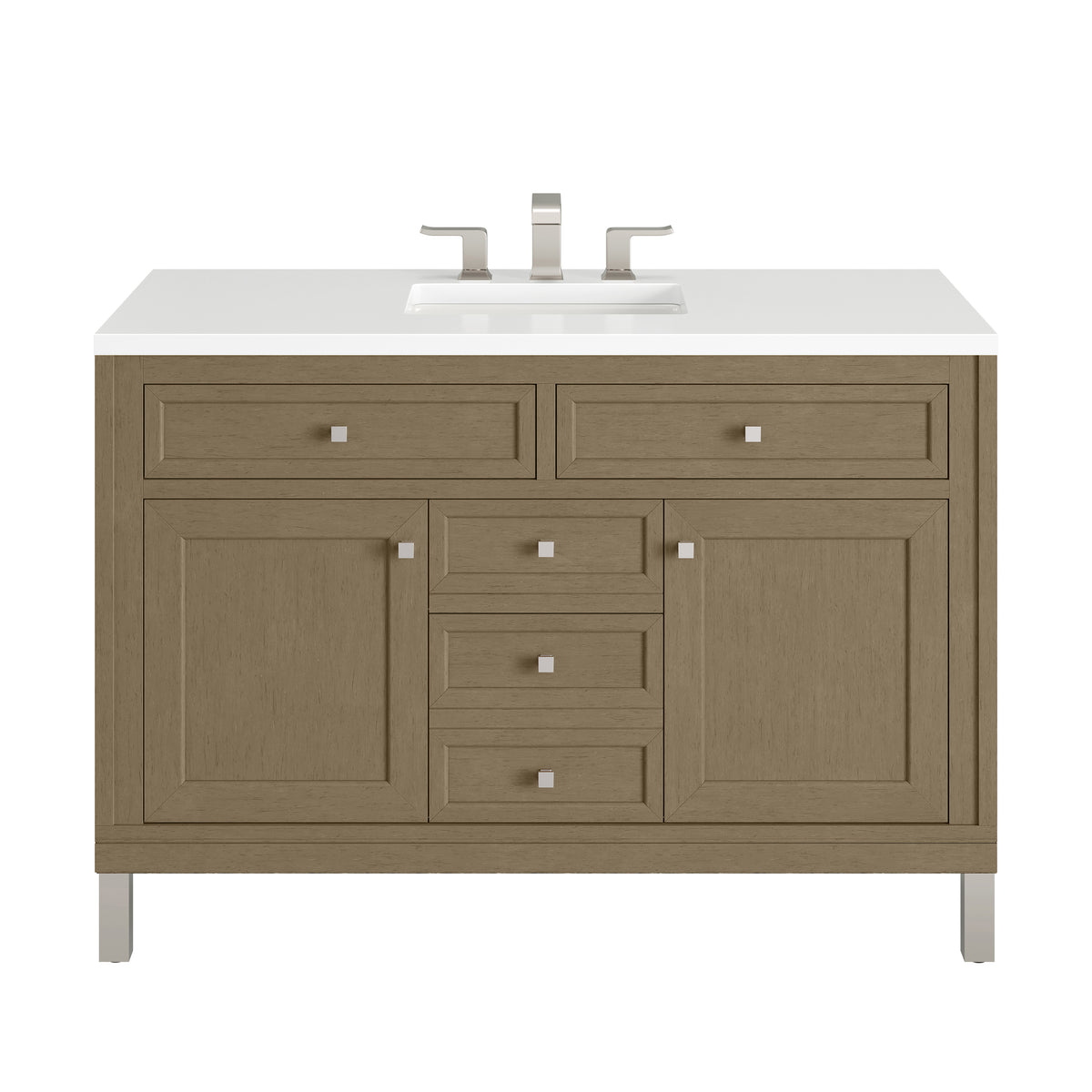 James Martin Chicago 48" Single Bathroom Vanity, Walnut Whisper with White Zeus countertop