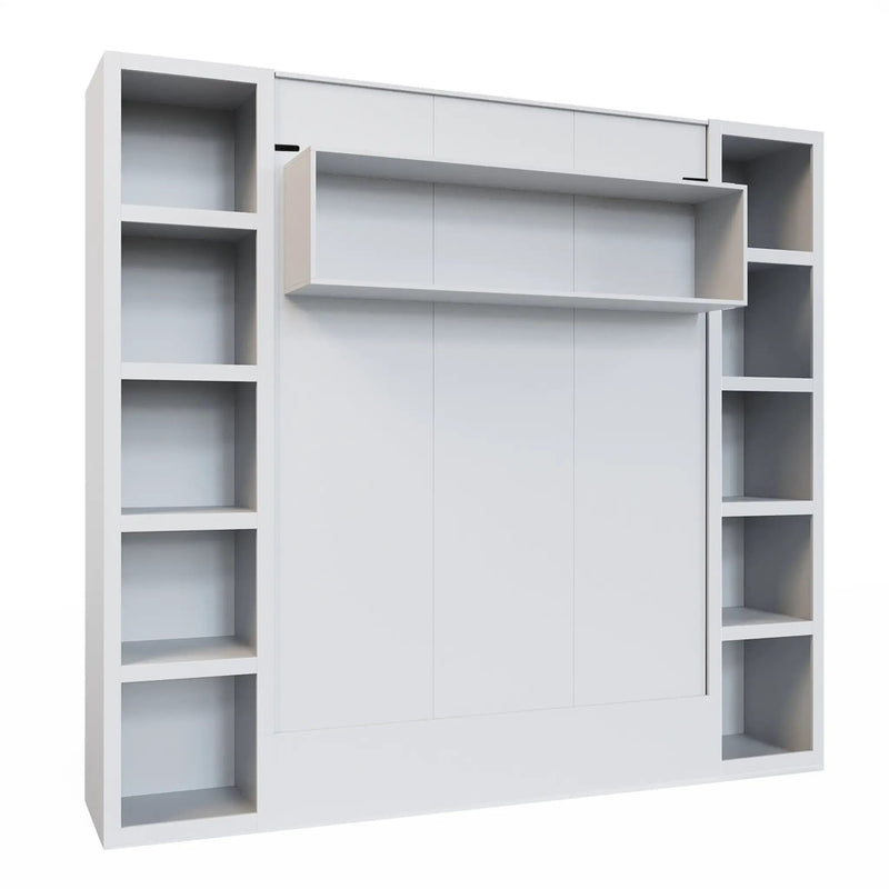 Easy-Lift Full Murphy Wall Bed in White with Two Bookshelves by Sharicks
