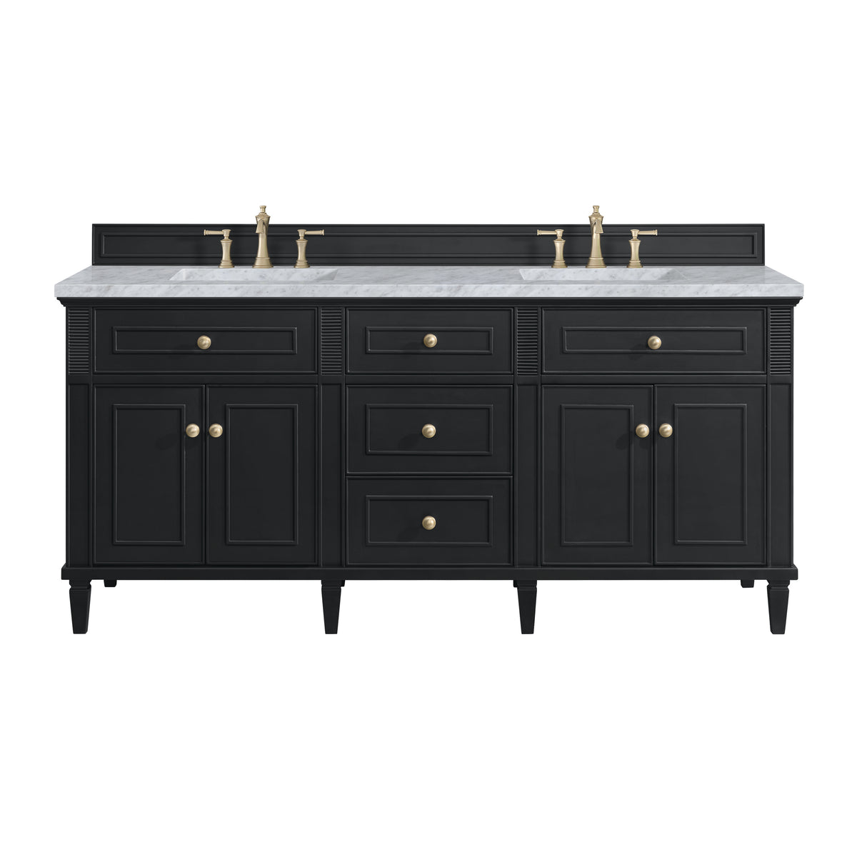 James Martin Lorelai 72" Double Bathroom Vanity, Black Onyx with Carrara White countertop