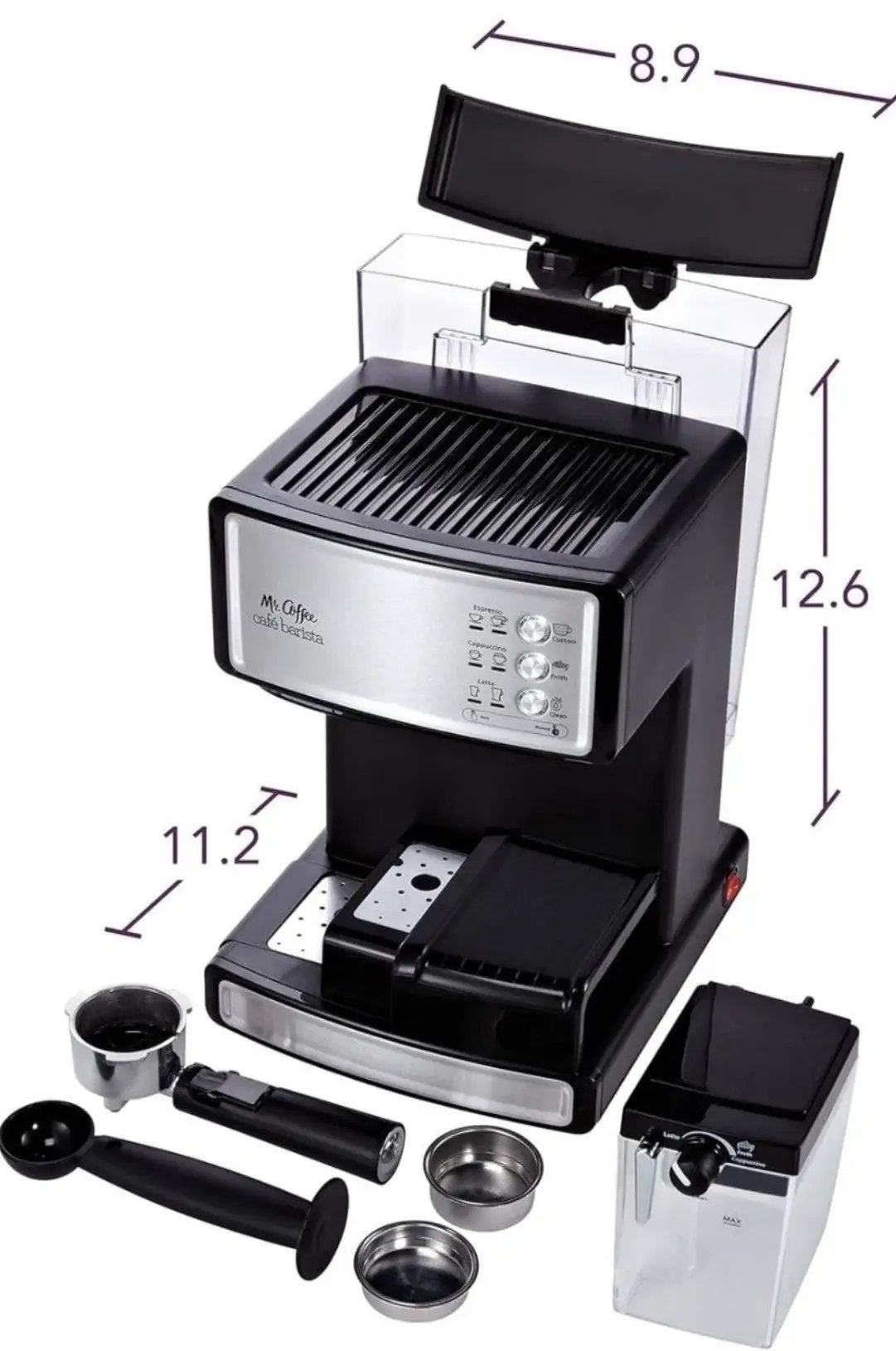 Used Mr. Coffee Espresso and Cappuccino Machine, Stainless Steel, Programmable Coffee Maker with Automatic Milk Frother, 15-Bar Pump, Ideal for Home B by Selzalot
