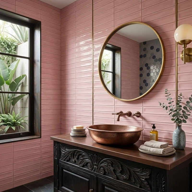 Roca Flow Velvet Pink Polished Ceramic Tiles 3x12 Ceramic Polished 3x12 Tiles — 2