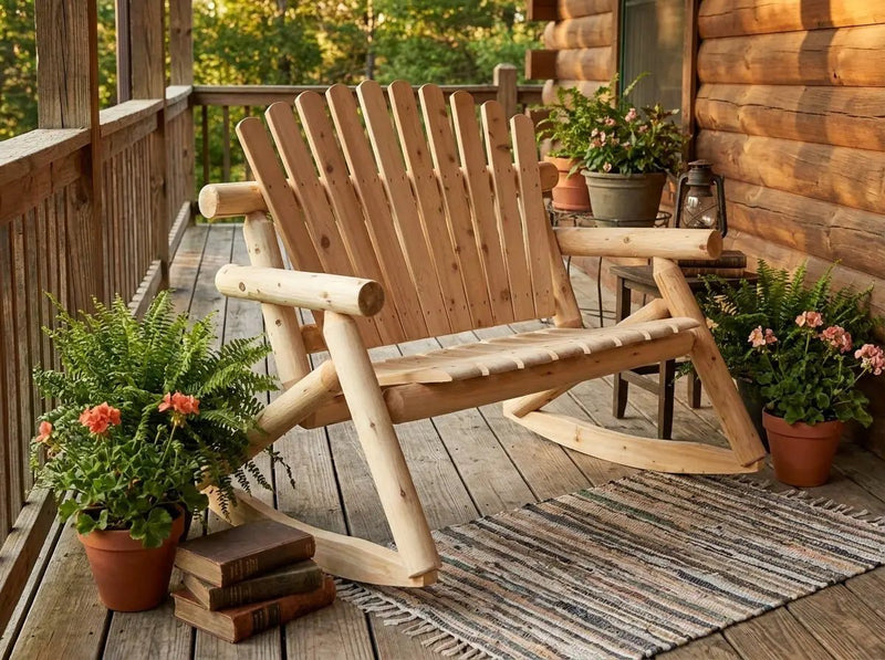 Rocking Outdoor Wooden Bench by Cedar Creek Rustic Furniture