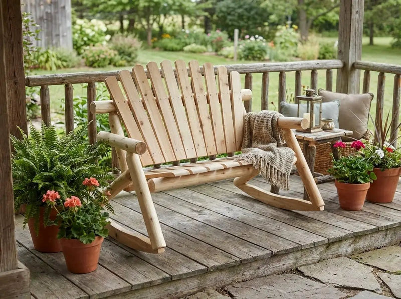 Rocking Outdoor Wooden Bench by Cedar Creek Rustic Furniture