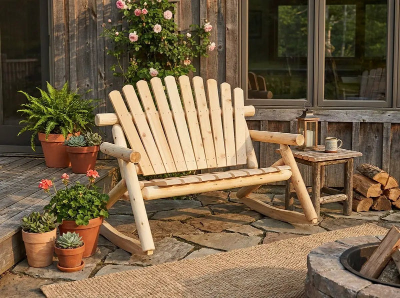 Rocking Outdoor Wooden Bench by Cedar Creek Rustic Furniture