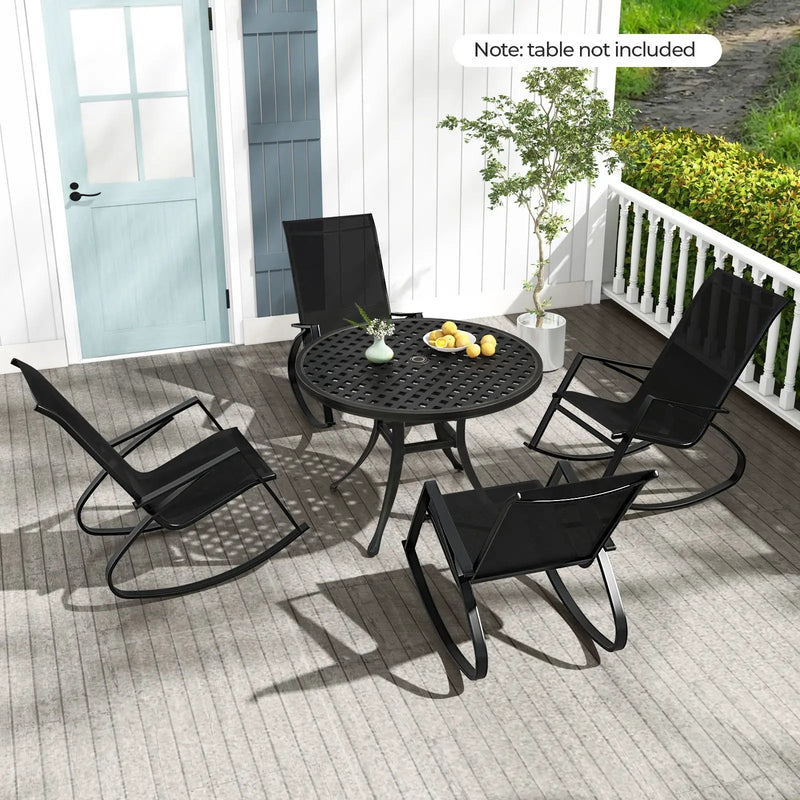 2 Pieces Patio Rocking Chairs Outdoor Sling Fabric Rockers with Ergonomic Backrest and Seat-Black by DirectDeals