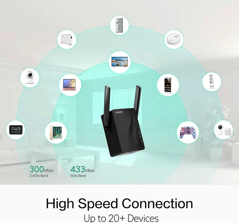 rockspace WiFi Extender - Dual-band Wifi Range Extender with erthernet port, Access Point Mode, WPS Button Setup, 360° Full Coverage, Connected up to 20+ Devices by Outdoor Solar Outlet